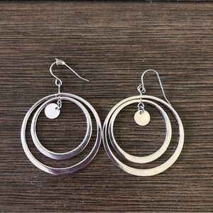 Sliver metal double hoop fishhook earrings